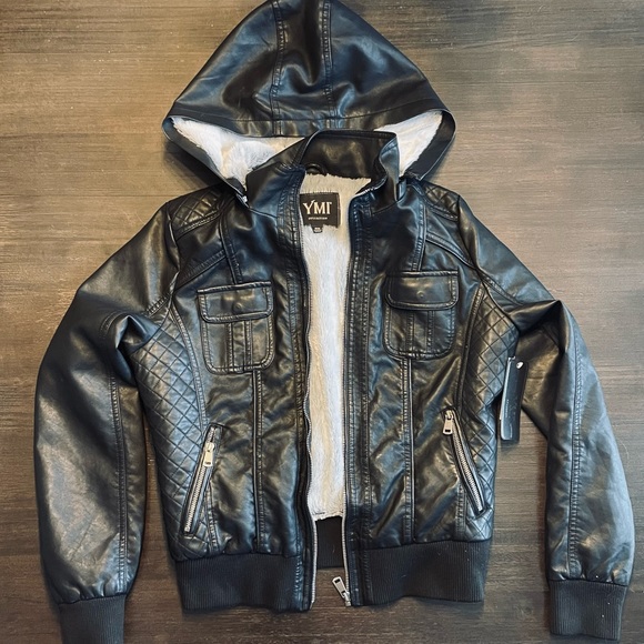 Ymi collection leather jacket with hoodie Clearance